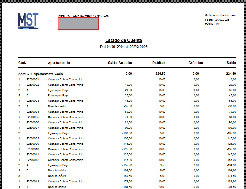 Reporte del Estado de Cuentas